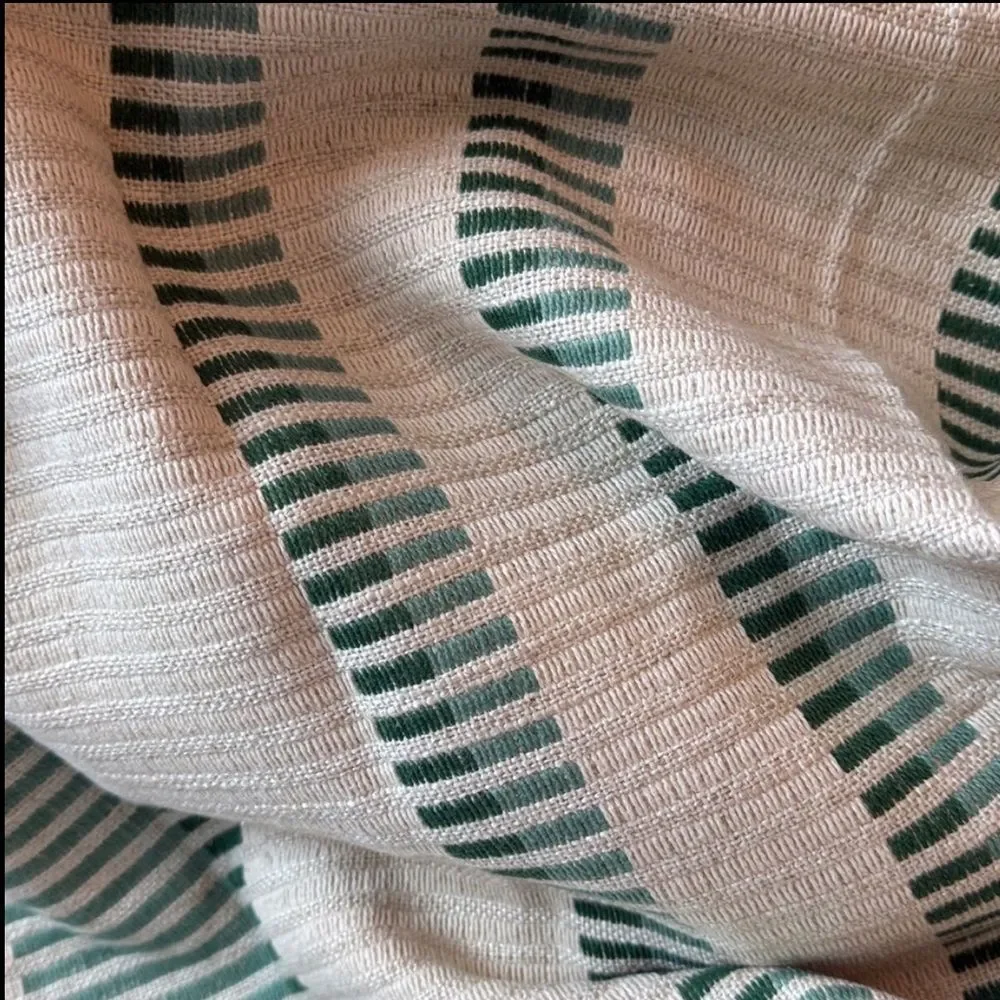 New Anthropologie Pieced Stripe Cotton Blend Woven Blackout Curtains  Set of two